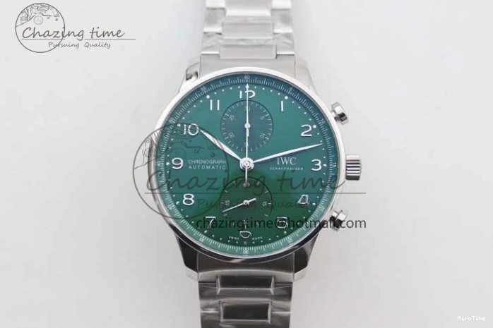 MIROTIME 0315 FastDry Portugieser Chronograph IW371615 ZF Best Edition Green Dial on SS Bracelet A7750 (Slim Movement) 7038